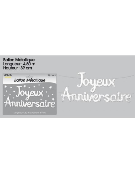 Ballons métalliques joyeux anniversaire - Argent