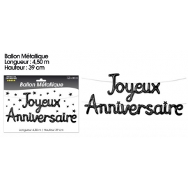 Ballons métalliques joyeux anniversaire - Noir