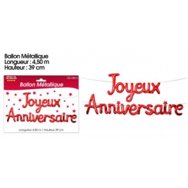 Ballons métalliques joyeux anniversaire - Rouge