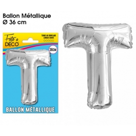 Ballon métallique argent 36cm - Lettre T