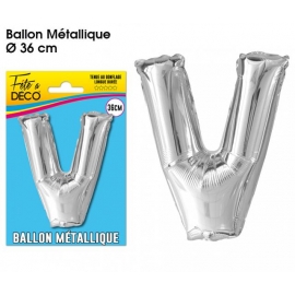 Ballon métallique argent 36cm - Lettre V