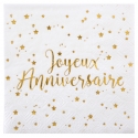 20 serviettes joyeux anniversaire métallisé - Or