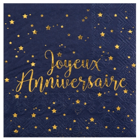 20 serviettes joyeux anniversaire métallisé - Or