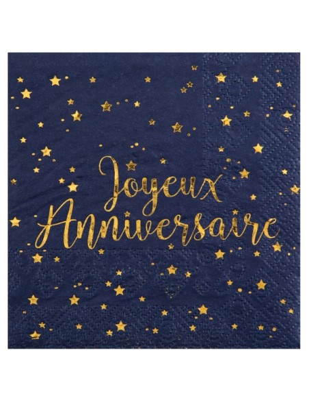 20 serviettes joyeux anniversaire métallisé - Or