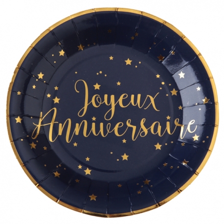 10 Assiettes Joyeux Anniversaire métallisé - Or