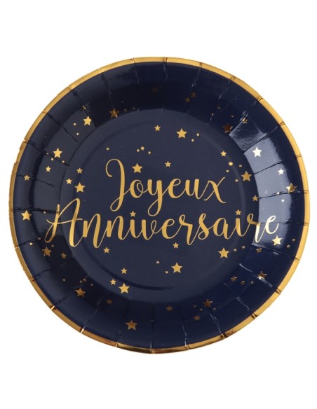 10 Assiettes Joyeux Anniversaire métallisé - Or