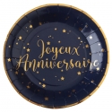 10 Assiettes Joyeux Anniversaire métallisé - Bleu