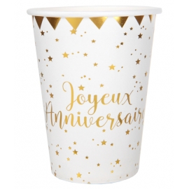 10 Gobelets Joyeux Anniversaire métallisé - Or