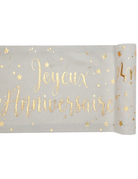 Chemin de table Joyeux Anniversaire métallisé - Or