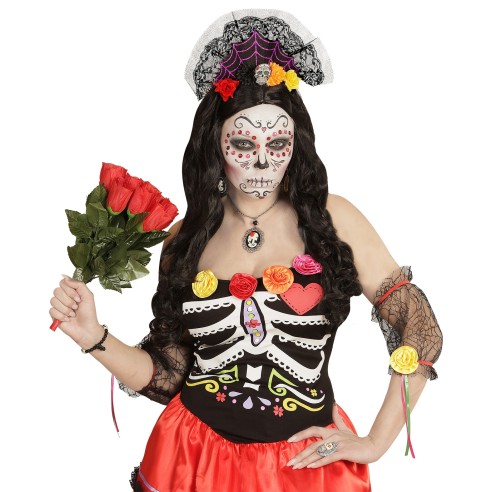 Serre tête Day of the dead roses rouges et voile