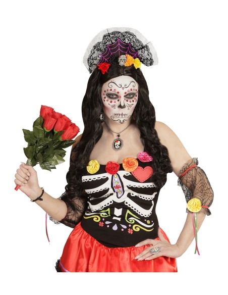 Serre tête Day of the dead roses rouges et voile