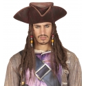 Tricorne pirate simili cuir avec cheveux