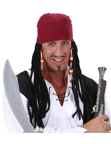 Tricorne pirate simili cuir avec cheveux