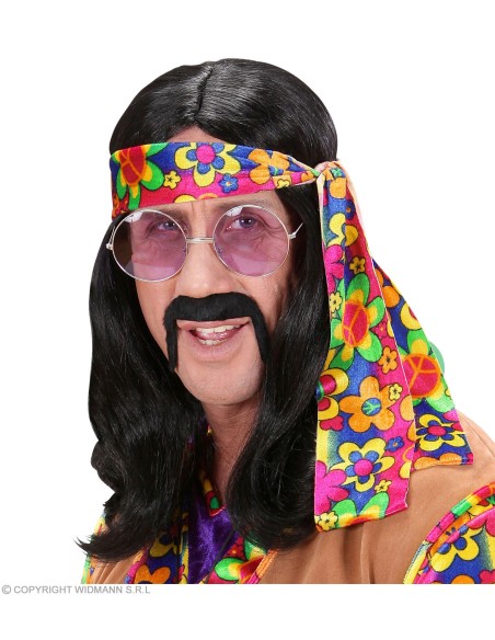 Perruque hippie noire avec bandeau