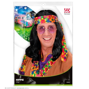 Perruque hippie noire avec bandeau 2