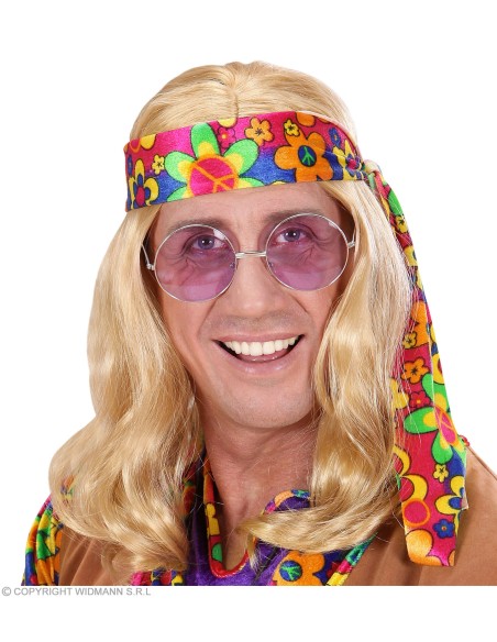 Perruque hippie homme noire avec bandeau