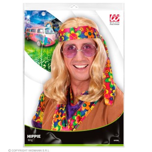 Perruque hippie homme noire avec bandeau 2