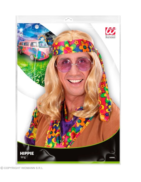 Perruque hippie homme noire avec bandeau