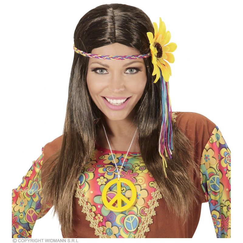 perruque hippie femme brune avec bandeau