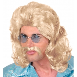 Perruque et moustache 70's blonde