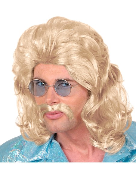 Perruque et moustache 70's noire