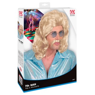 Perruque et moustache 70's noire 2