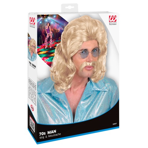 Perruque et moustache 70's noire