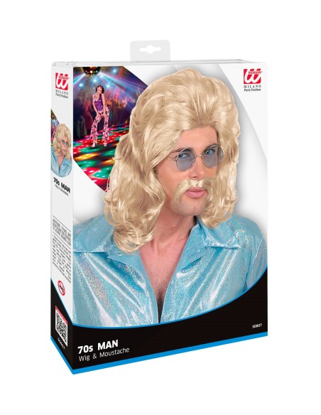 Perruque et moustache 70's noire