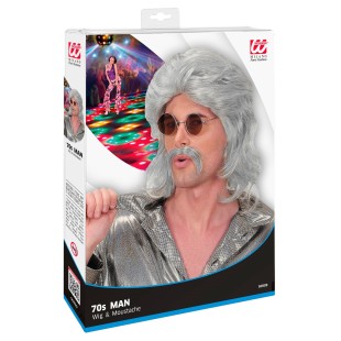 Perruque et moustache 70's noire 2