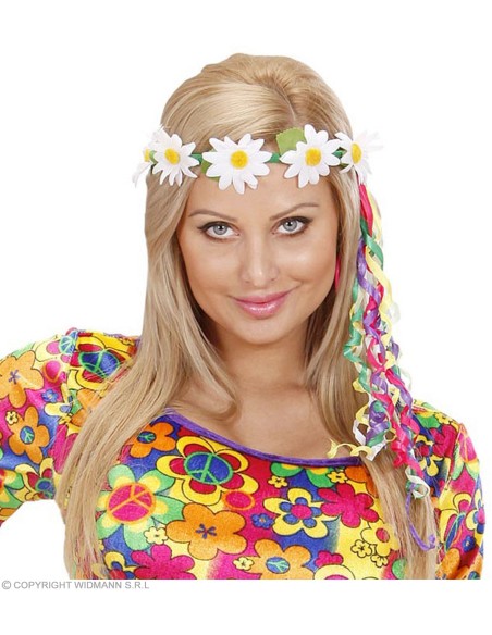 Perruque hippie femme brune avec bandeau
