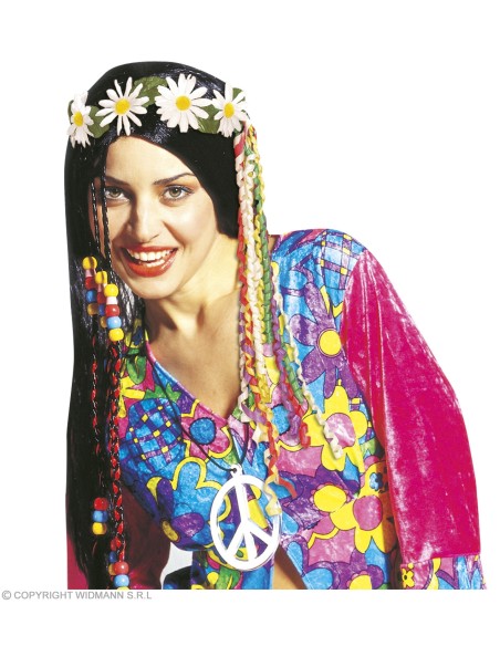 Perruque hippie femme brune avec bandeau