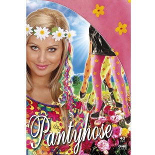 Collants à fleurs hippie roses 2