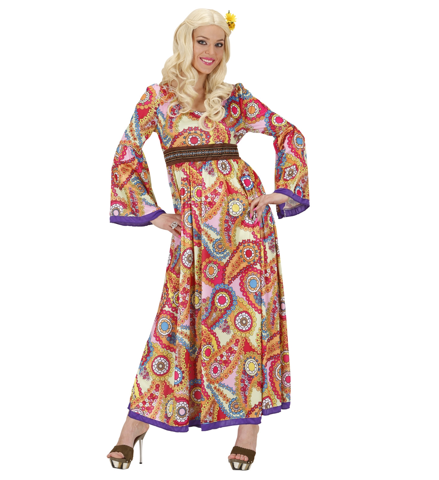 Costume années 70 - déguisement hippie robe longue pour femme