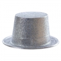 Chapeau haut de forme PVC paillettes argent